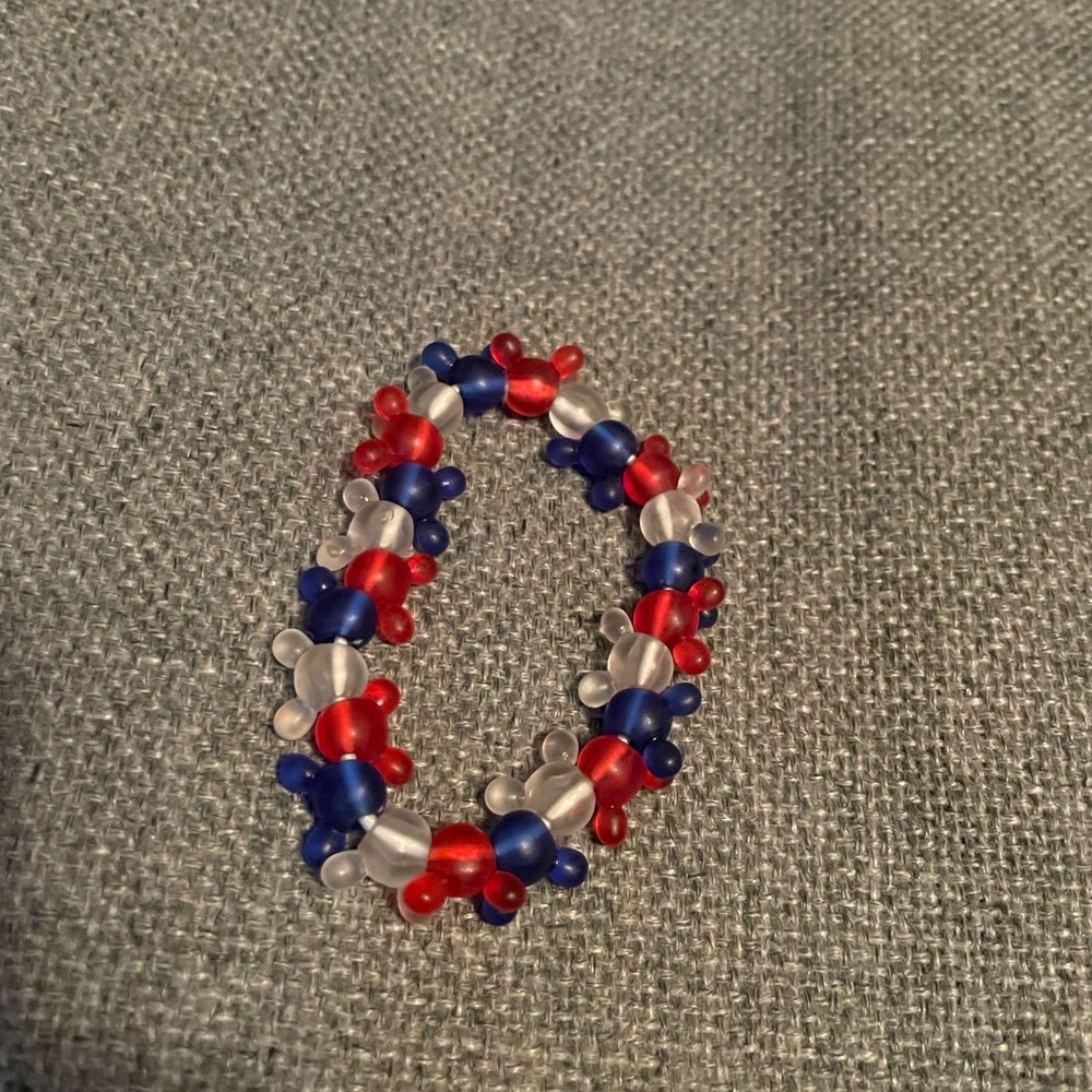 DISNEY MICKEY MOUSE BEAD RED WHITE BLUE BRACELET ELASTIC STRING